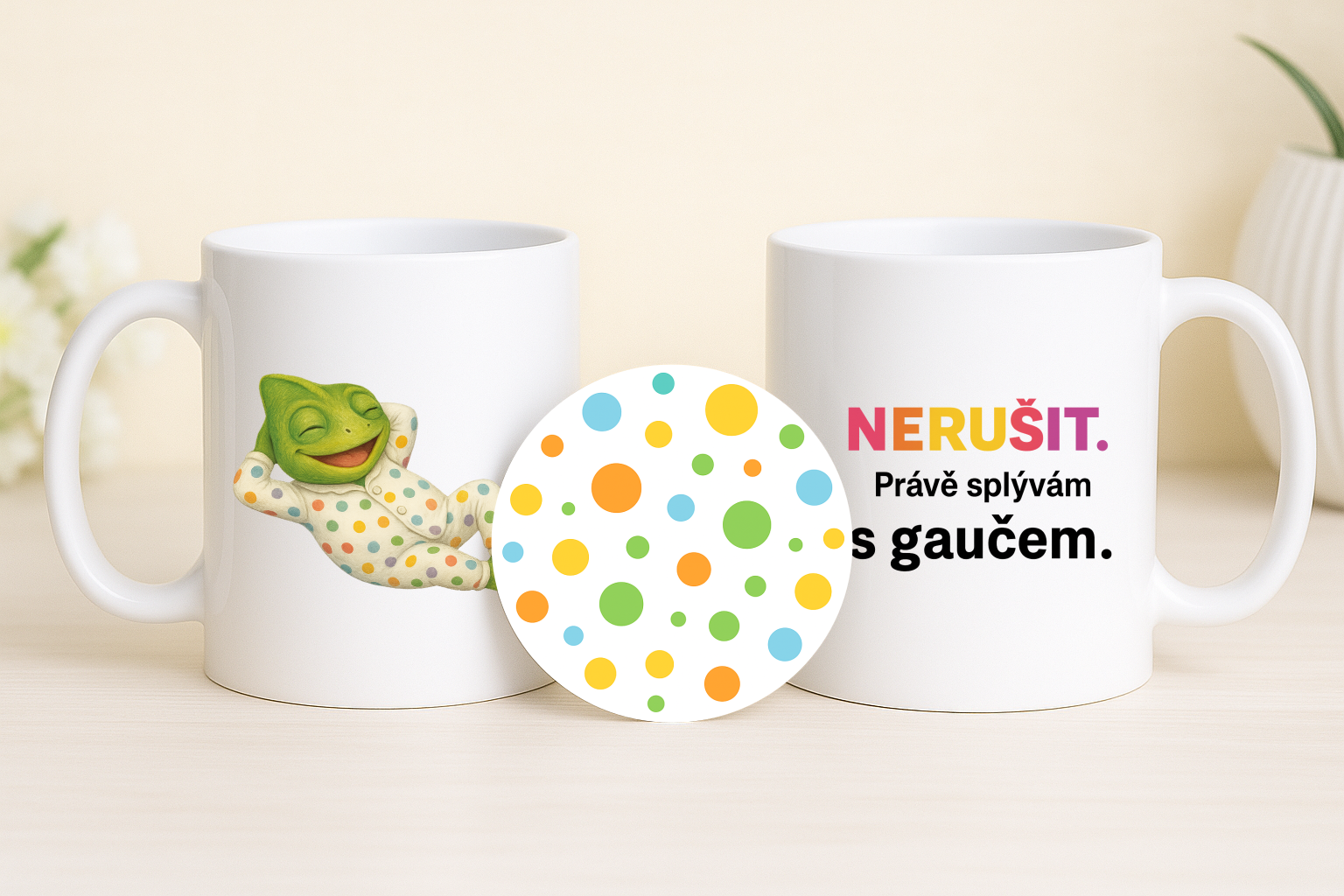 sada hrneček s podtáckem - Chameleon nerušit