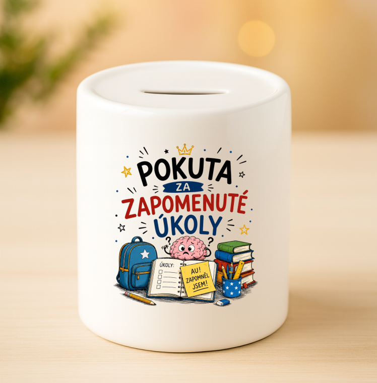 Keramická pokladnička - Pokuta za zapomenuté úkoly