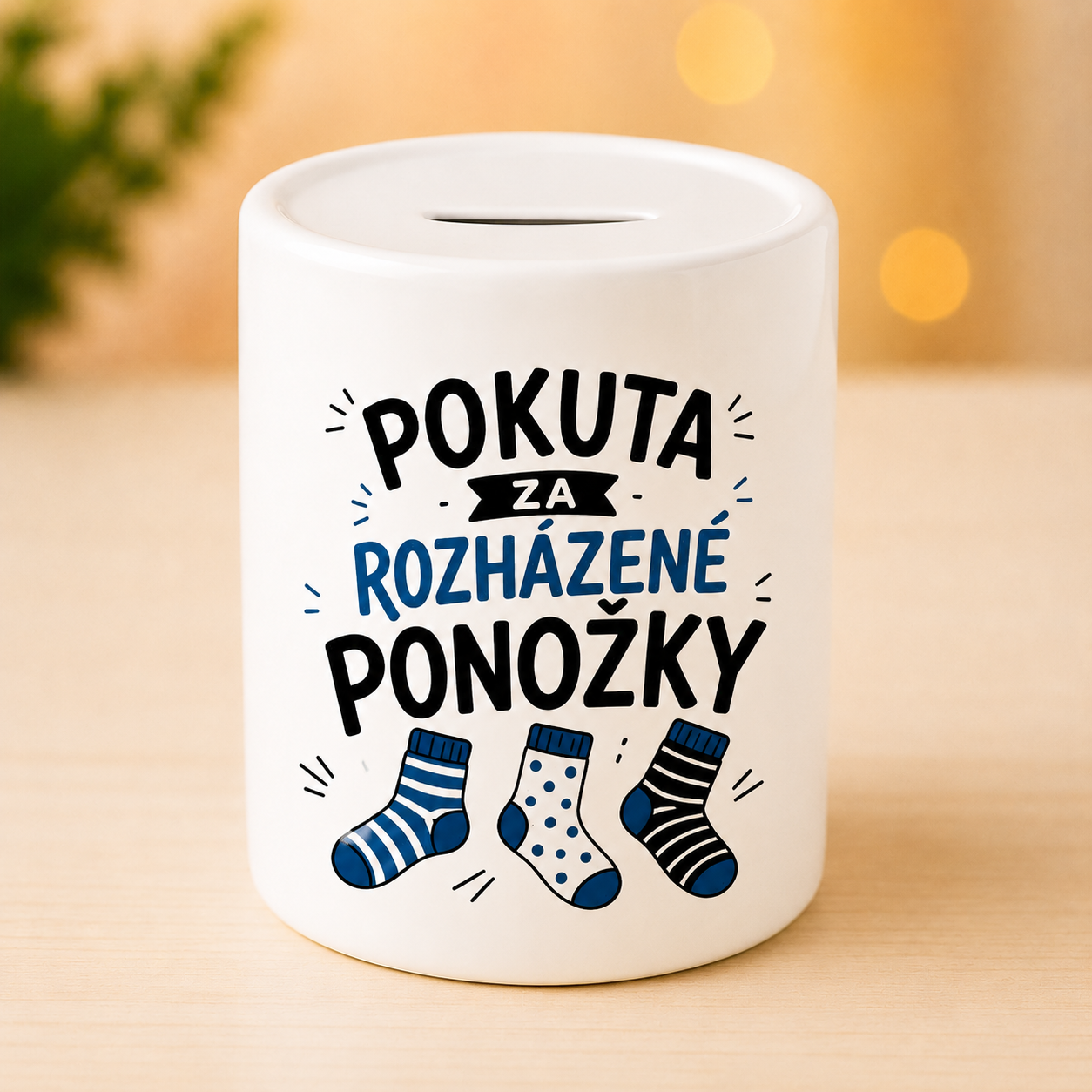 Keramická pokladnička - Pokuta za rozházené ponožky