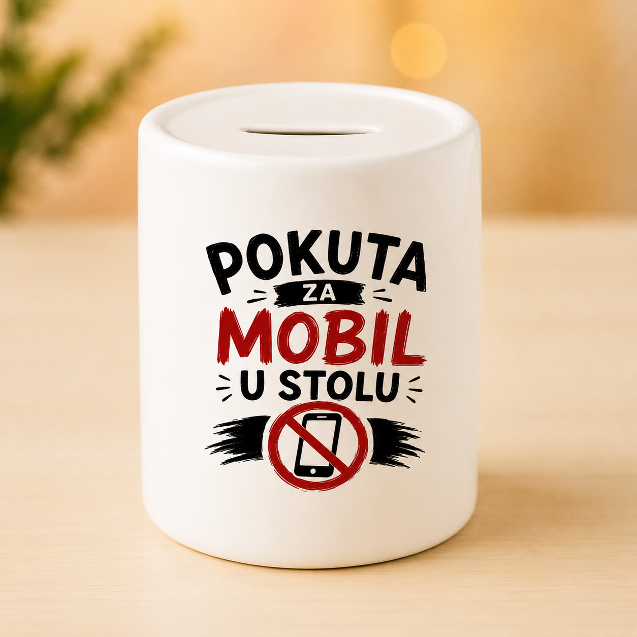 Keramická pokladnička - Pokuta za mobil u stolu