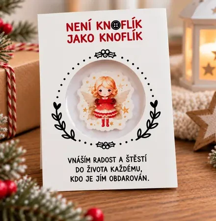 Knoflík štěstí – andílek červený