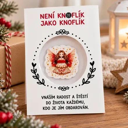 Knoflík štěstí – andílek karmín