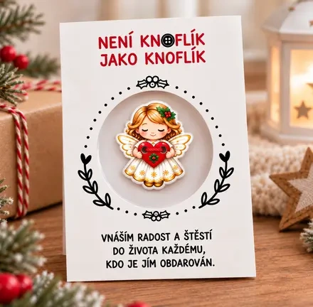 Knoflík štěstí – andělka se srdíčkem