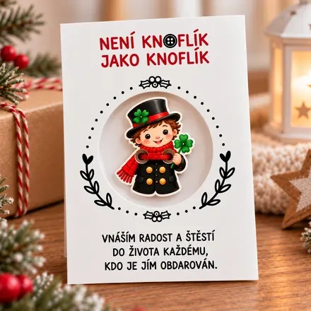 Knoflík štěstí – kominíček se čtyřlístkem