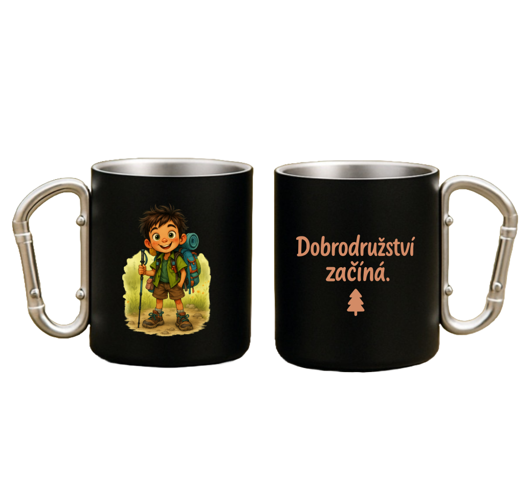 Plechový hrnek s karabinou