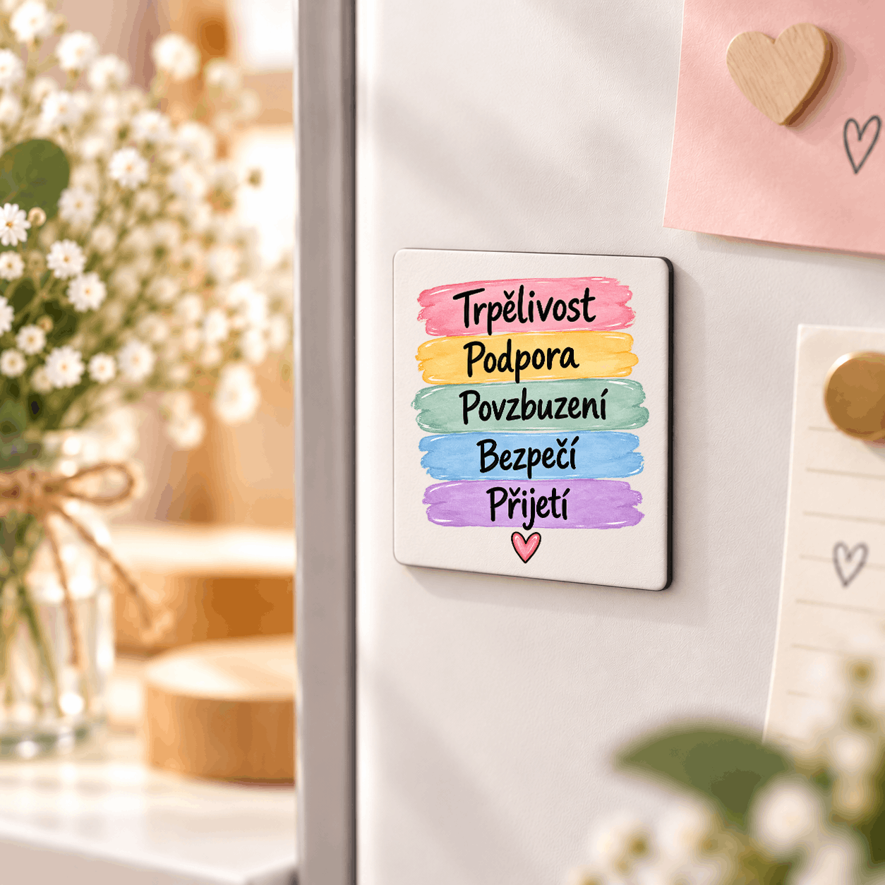 magnet "Trpělivost, Podpora, Povzbuzení, Bezpečí, Přijetí"