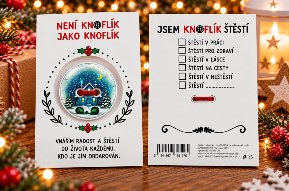 Knoflík štěstí – sněžítko s domečkem