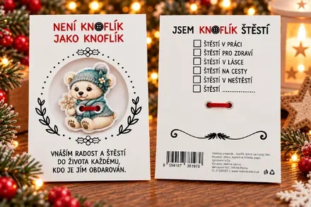 Knoflík štěstí – medvídek v modrém kabátku