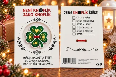 Knoflík štěstí – čtyřlístek se srdíčky