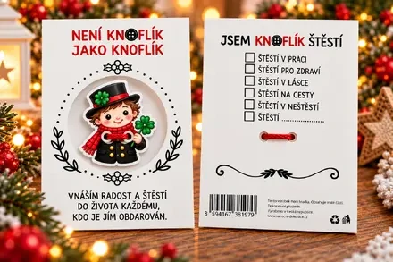 Knoflík štěstí – kominíček se čtyřlístkem