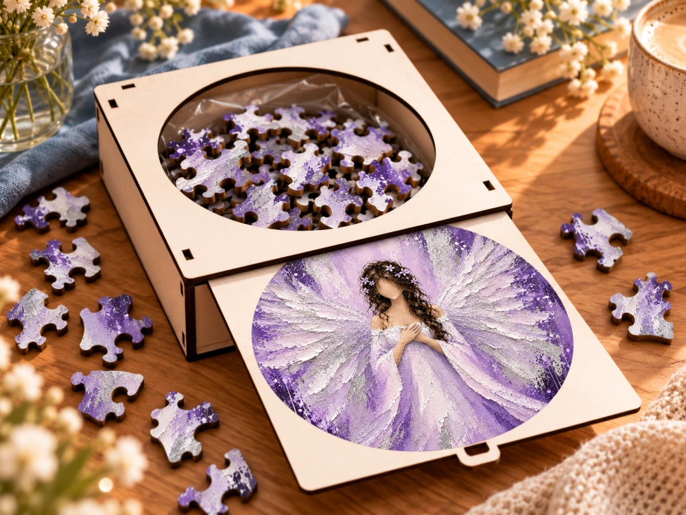 Puzzle 27cm v krabičce - Andělská (levandule)