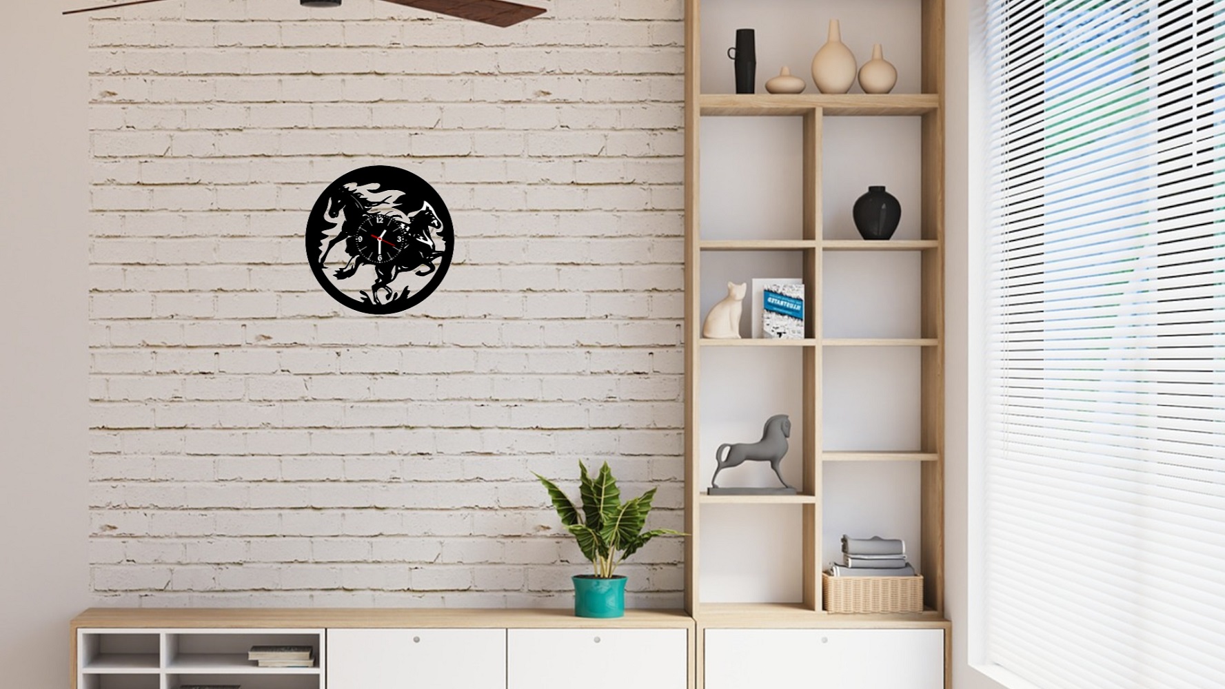 hodiny vynil dva utíkající koně 