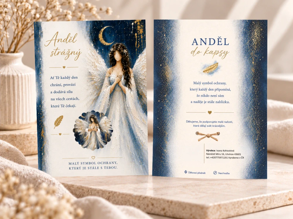 Andělský knoflík štěstí – anděl strážný (tmavě modrý)