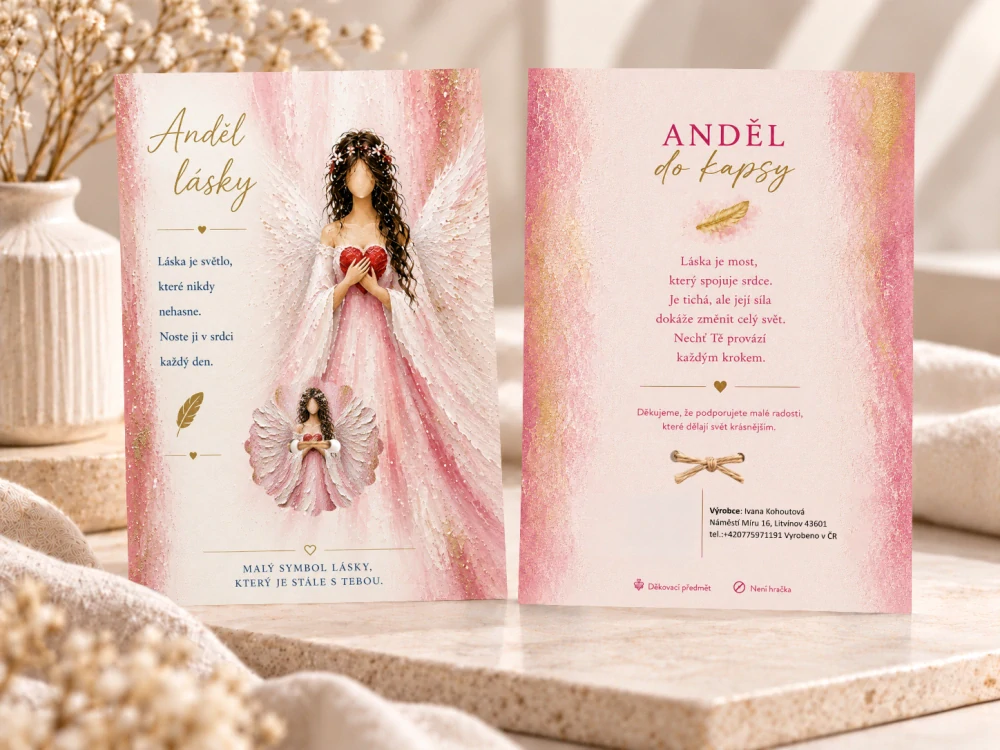 Andělský knoflík štěstí – anděl lásky (červený)