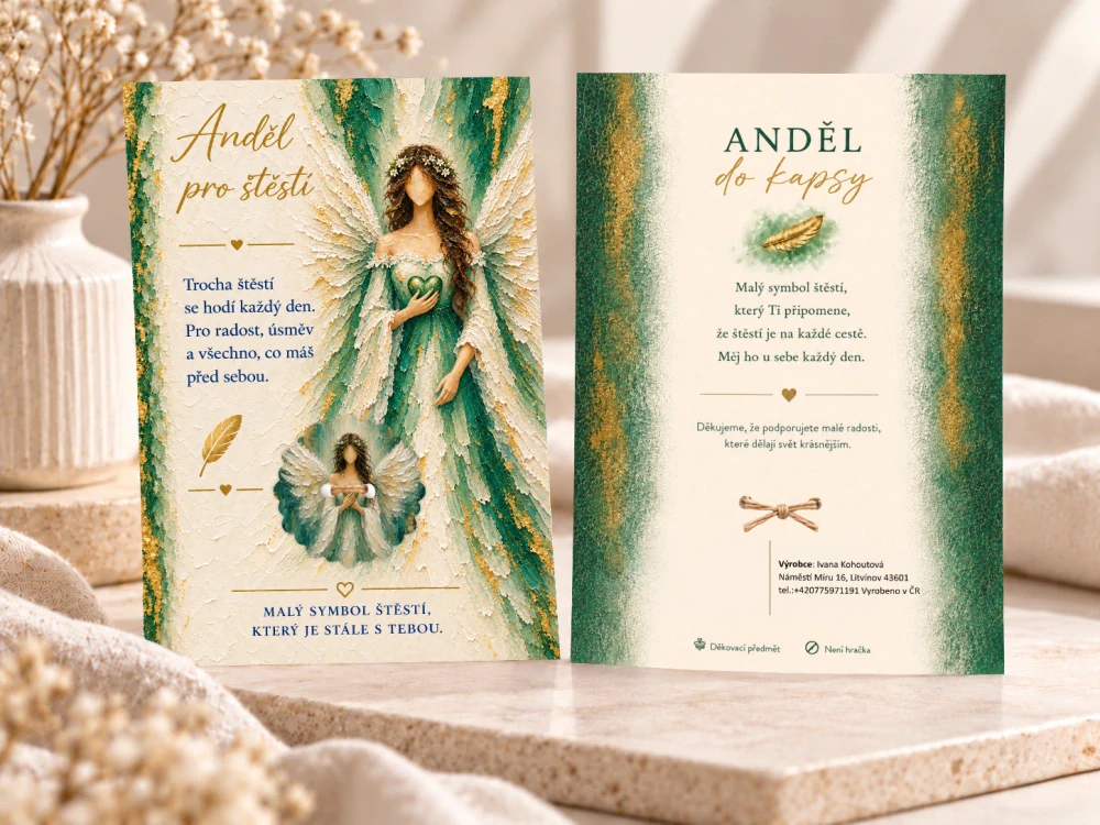 Andělský knoflík štěstí – anděl (zelený)