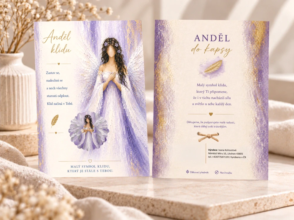 Andělský knoflík štěstí – anděl klidu (levandulová)