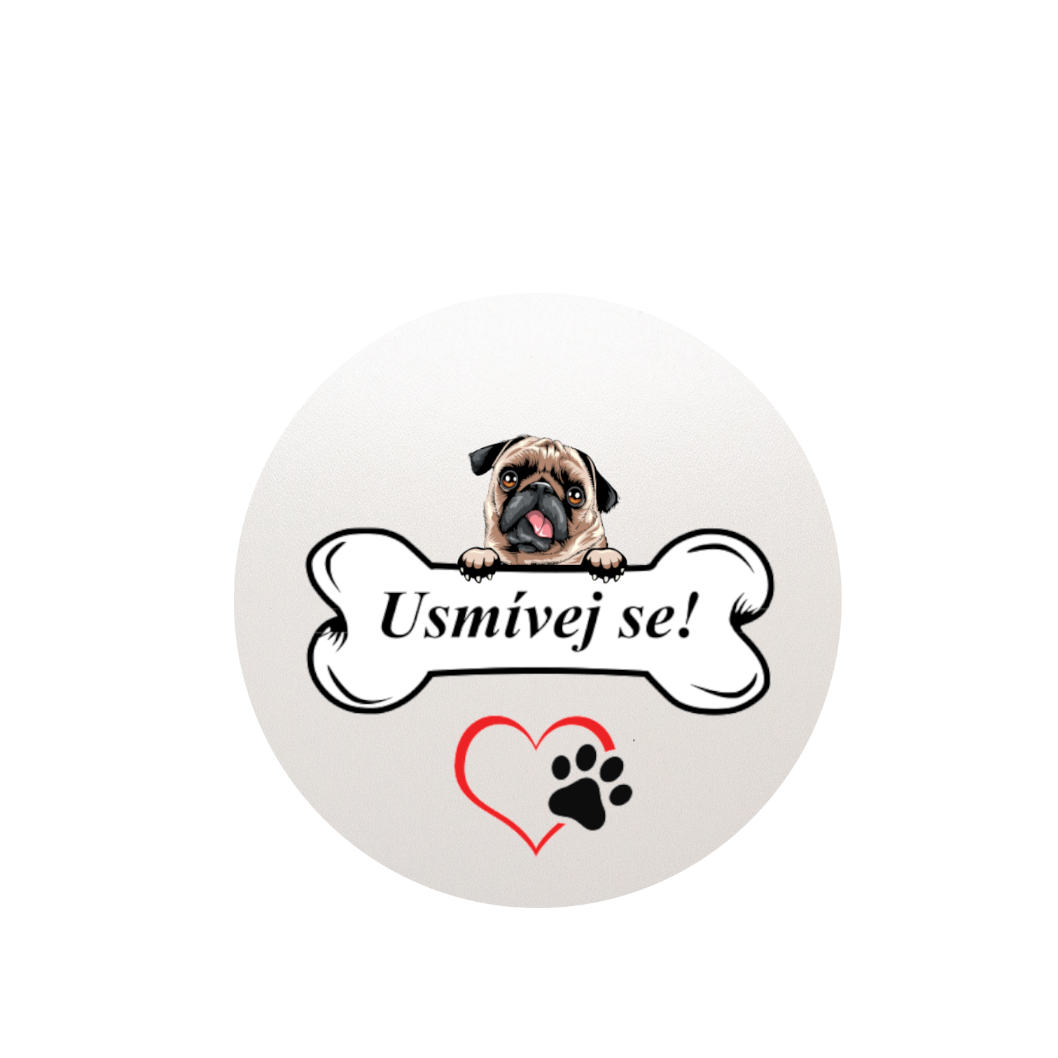 Set plecháček, podtácek, přívěšek motiv Pes Mops 