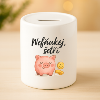 Keramická pokladnička - Nefňukej šetři