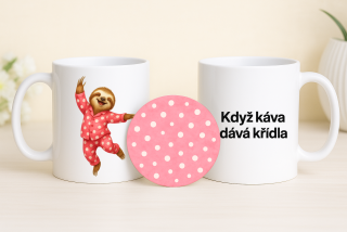 sada hrneček s podtáckem - Lenochod když káva dává křídla