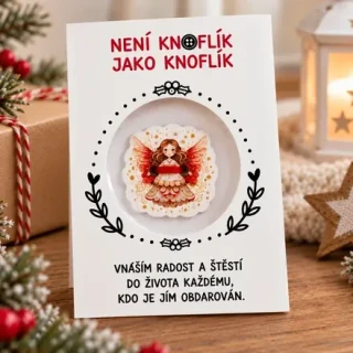 Knoflík štěstí – andílek karmín