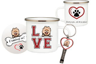 Set plecháček, podtácek, přívěšek motiv Pomeranian 